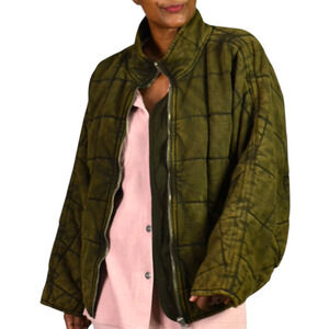Free People Dolman Quilted Knit Jacket Green Olive Bomber Oversizes Cotton XS